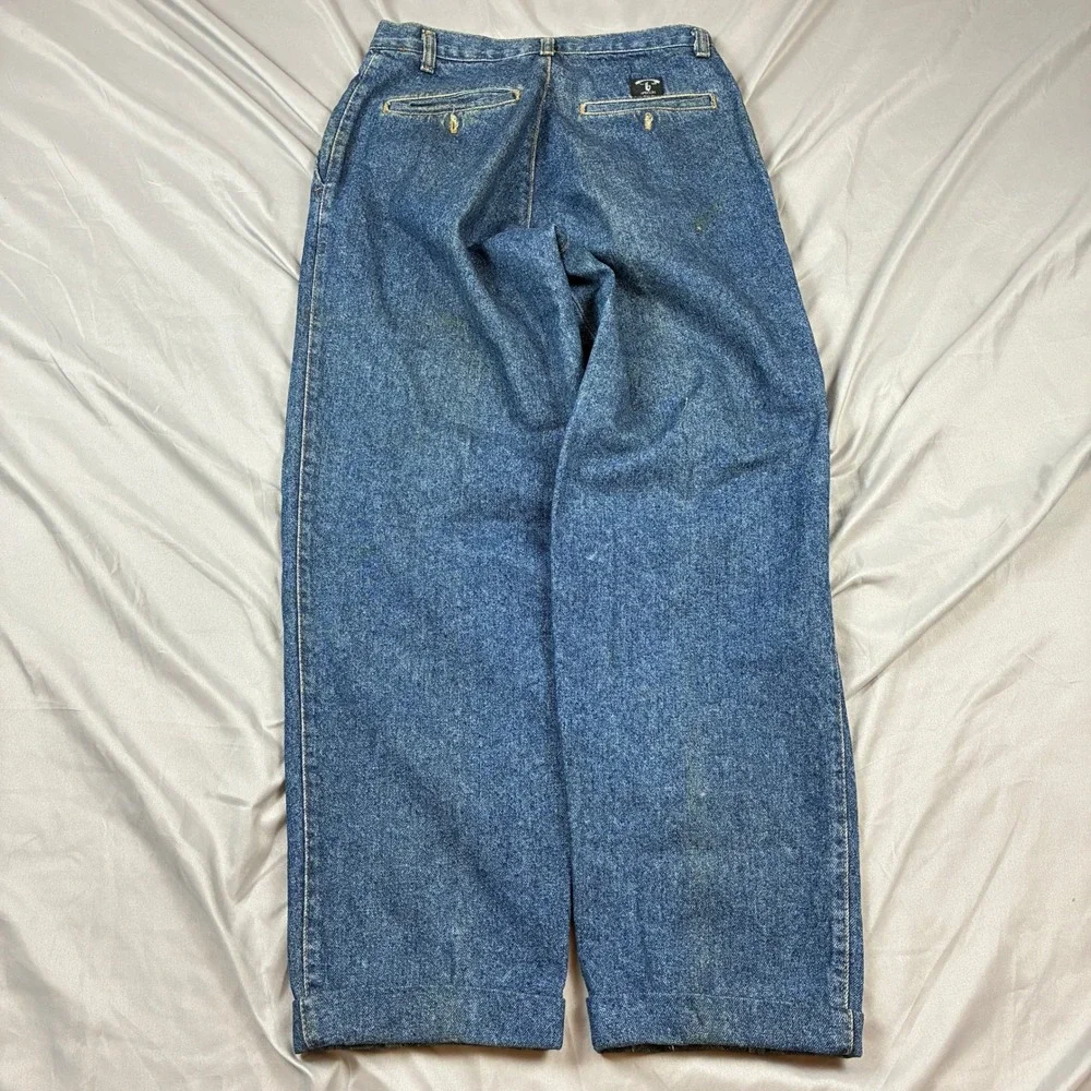 VTG Sasson Pleated Denim Trousers Women 28 x 28 Blue High Waist Tapered USA 80s